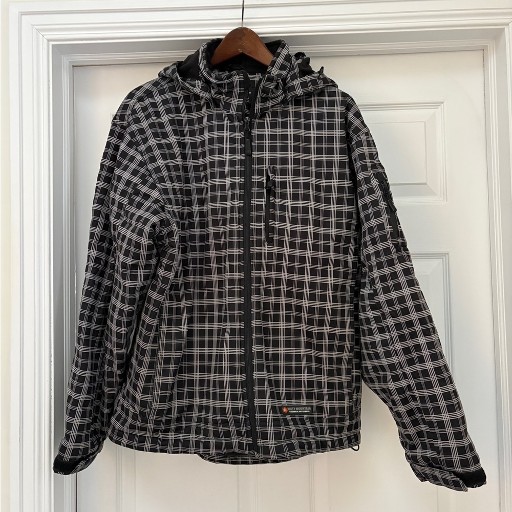 Men's Black and Gray Checkered Ski Jacket size large